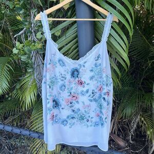 White House Black Market Mixed Media Floral Embroidery Cami Tank Top Shirt Sz 3X